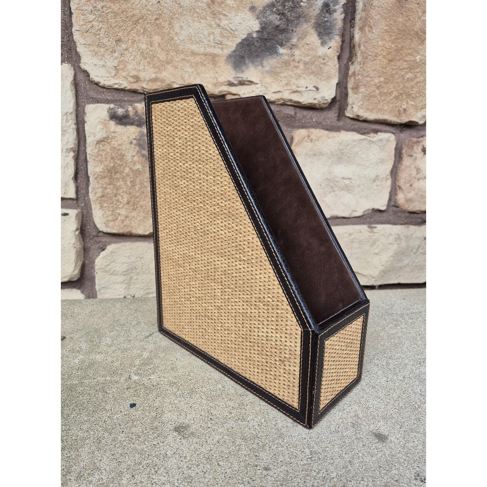 Rattan Magazine Holder‎ Faux Leather Desk File Organizer Safari Woven Storage